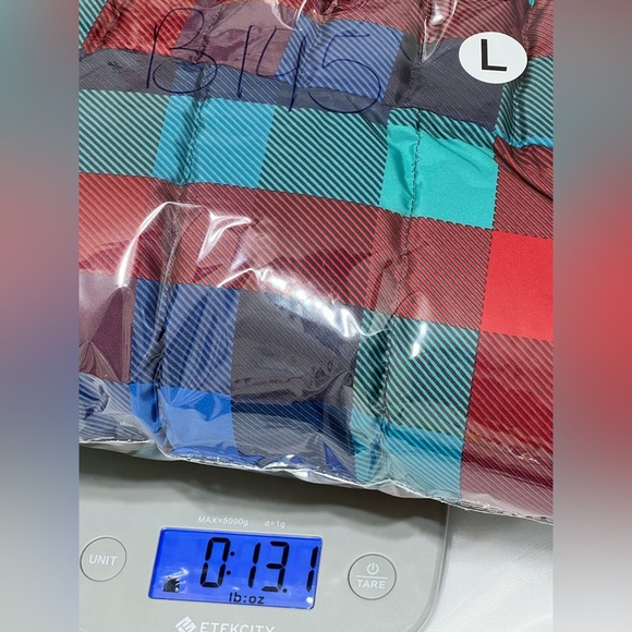 Lands' End Red Blue Turquoise Plaid Down Puffer Vest Large - Picture 10 of 10